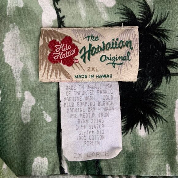 Hilo Hattie Mens Hawaiian Aloha Shirt Size 2XL Green Palm Tree Print Cotton Luau - Picture 3 of 5